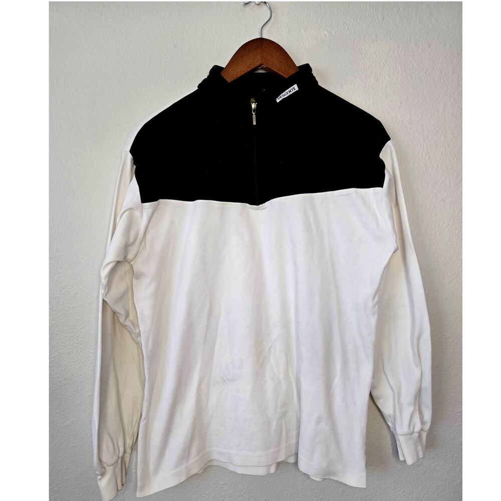 Vintage Descente Pullover Sweater White 1/4 zip Activewear Medium Sweatshirt